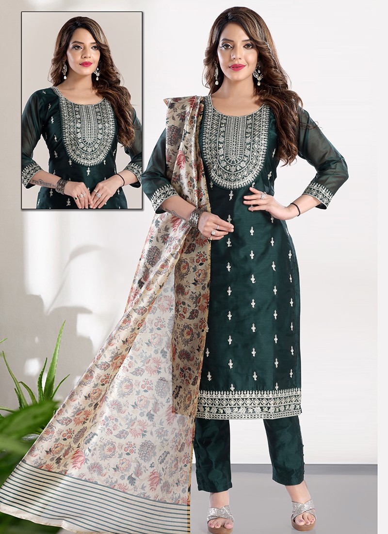 N F CHURIDAR 33 Designer Fancy Festive Wear Latest Readymade Salwar Suit Collecion N F C 731 BOTTLE GREEN The Ethnic World